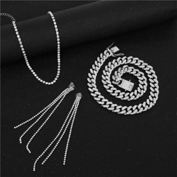 Silver & CZ 10 PC Jewelry Set – Necklaces, Bracelets, Earrings, Ring & Watch - Picture 4 of 6